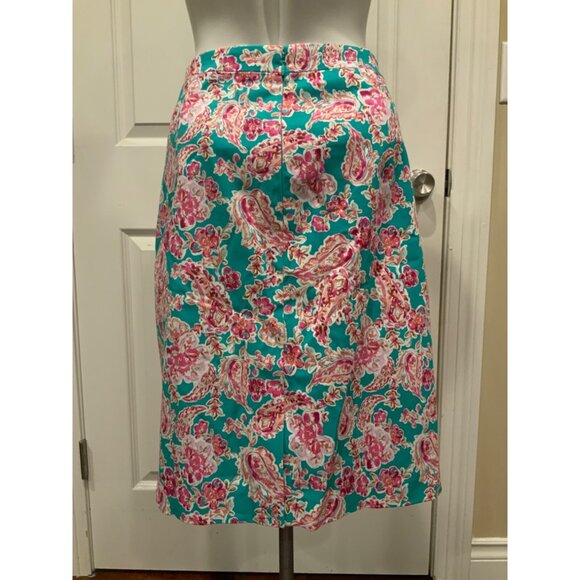J. Crew Teal Green & Pink Floral Patterned Pencil Skirt Size 14 NWT! - Picture 4 of 7